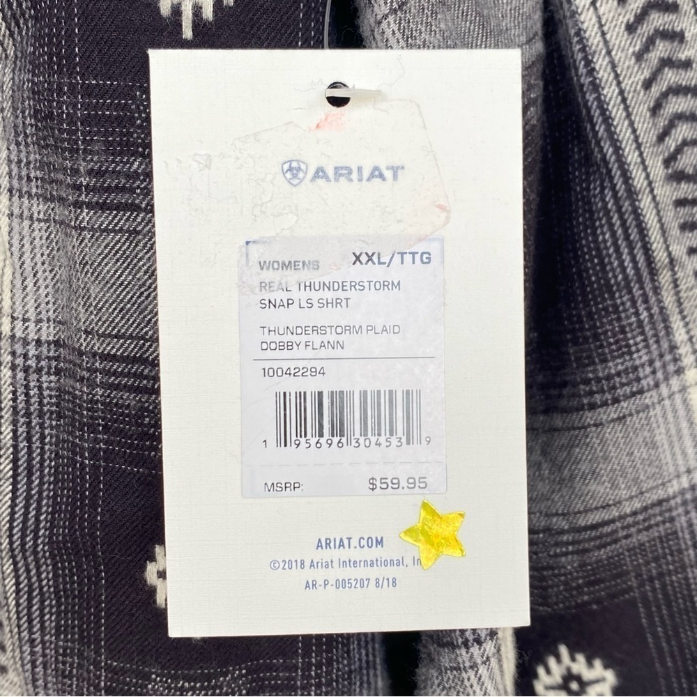 Women's ARIAT REAL Flannel Shirt Thunderstorm Plaid Aztec Dobby Size XXL Snap - Picture 6 of 6